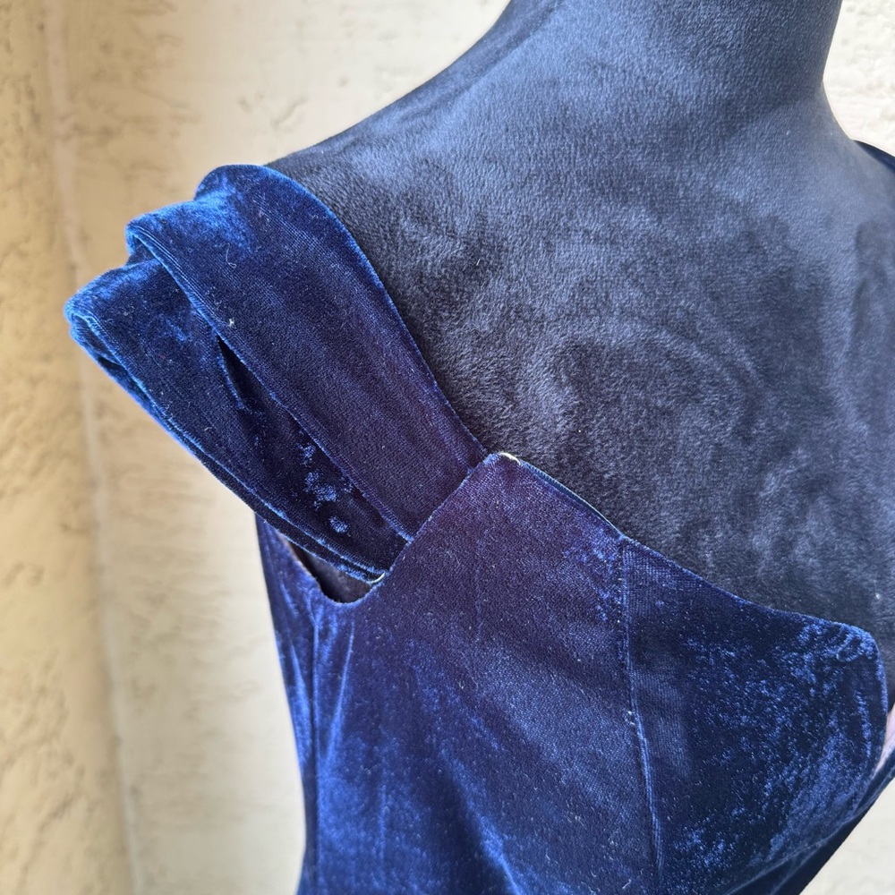 City Vibe Juniors Blue Velvet High Slit Gown Dress 11 - Picture 5 of 15